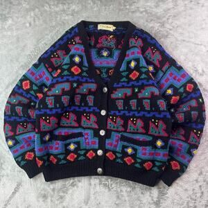 Vintage 1980s L.L.Bean Wool Cardigan Sweater Women’s Medium Geometric USA